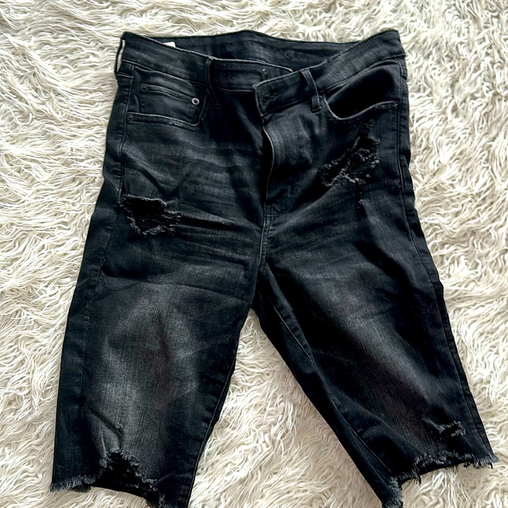American Eagle next level stretch to the knee black denim shorts